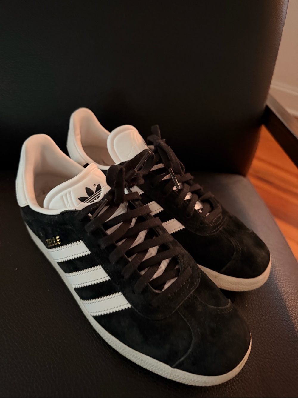 adidas Gazelle Black and white with gold logo